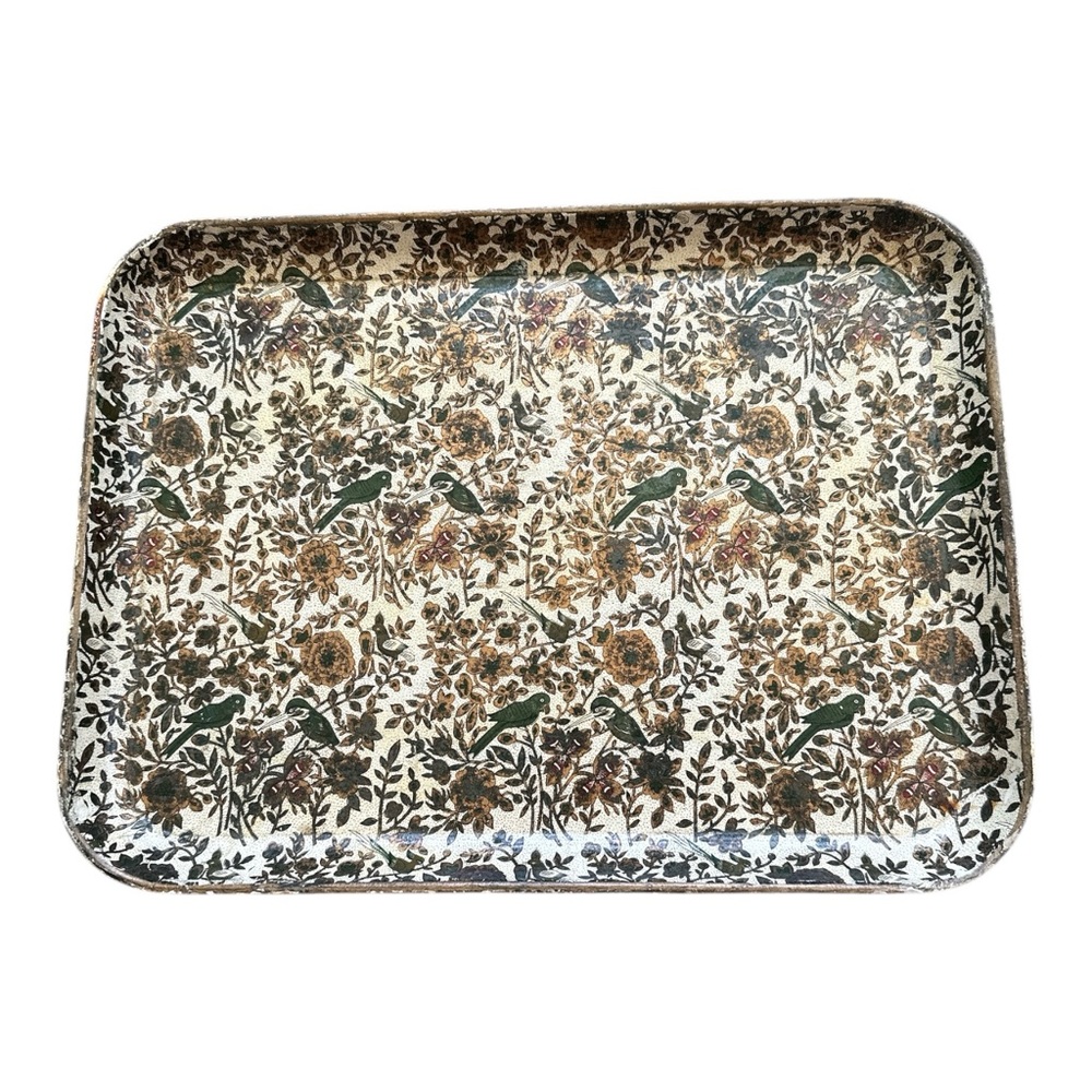 Vintage Alfred Knobler Medium 14"x10.5" Trinket Serving Tray Birds Floral MCM